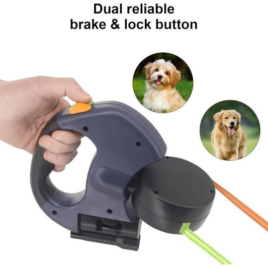 360° Retractable Double Dog Lead — For Walking Two Dogs