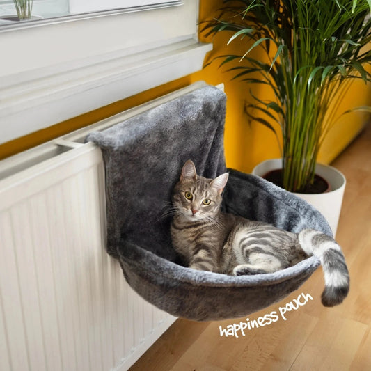 Cat Radiator Bed — Faux Fur Hanging Hammock with Warm Fleece Cover