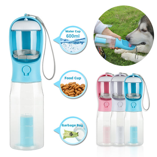 3-in-1 Pet Water Bottle, Feeder & Waste Bag Dispenser