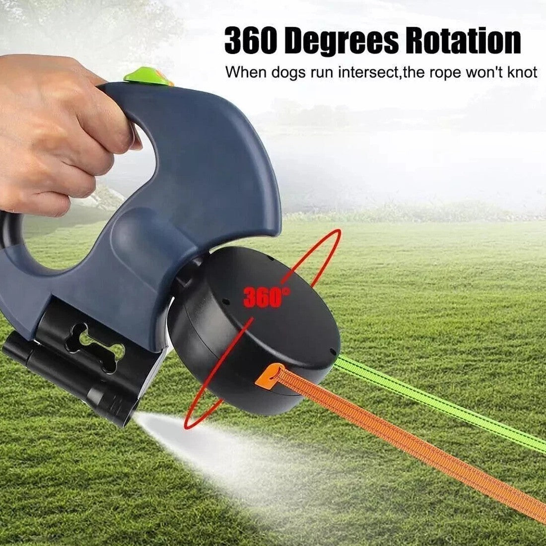 360° Retractable Double Dog Lead — For Walking Two Dogs