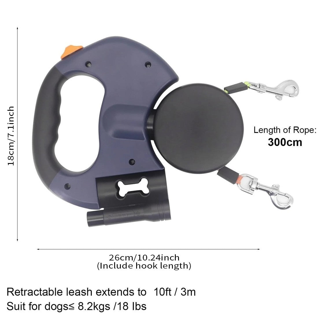360° Retractable Double Dog Lead — For Walking Two Dogs
