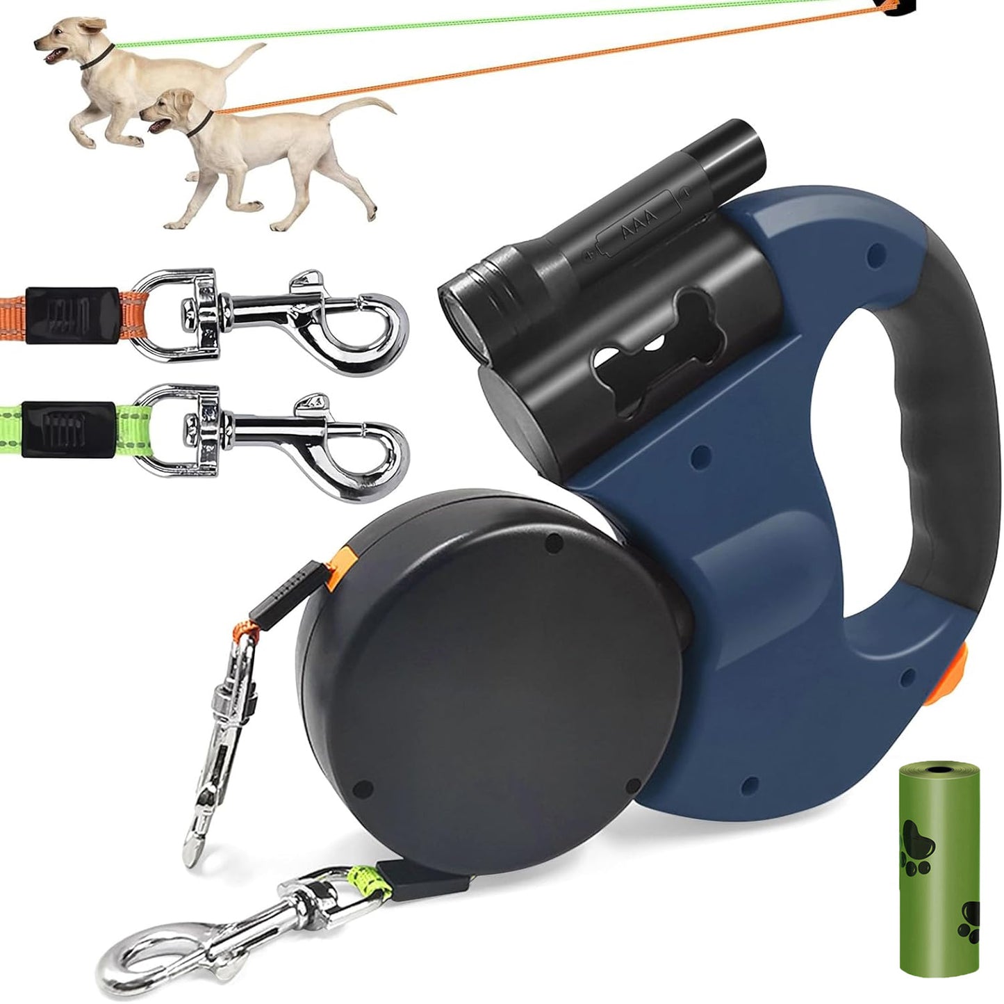 360° Retractable Double Dog Lead — For Walking Two Dogs